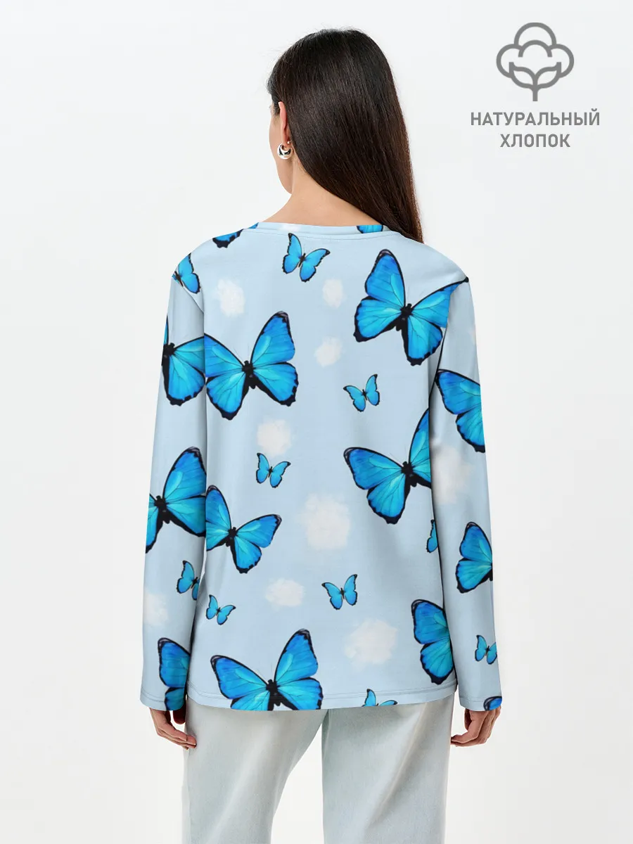 Лонгслив женский. Хлопок / Бабочки с Облаками