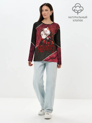 Лонгслив женский. Хлопок / Танджиро Камадо в маске