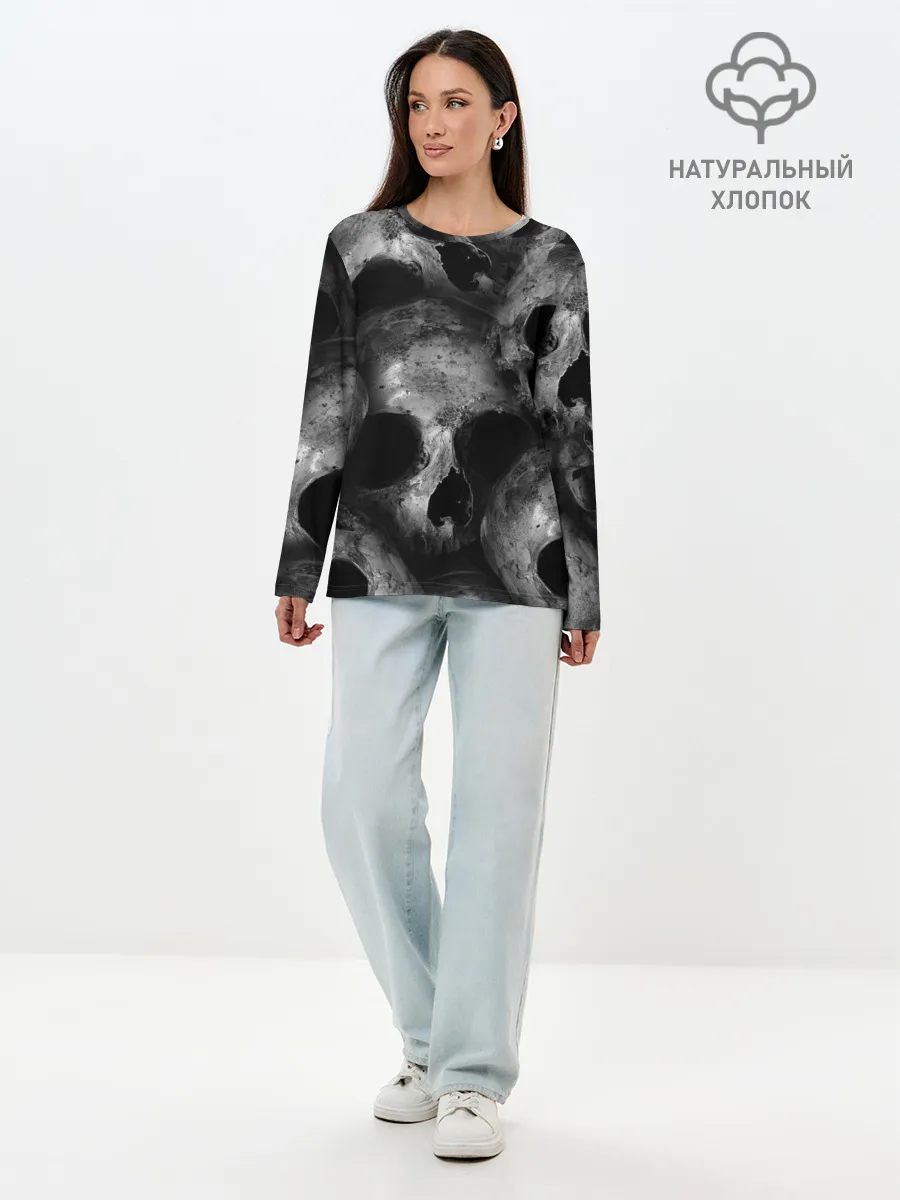 Лонгслив женский. Хлопок / Груда черепов