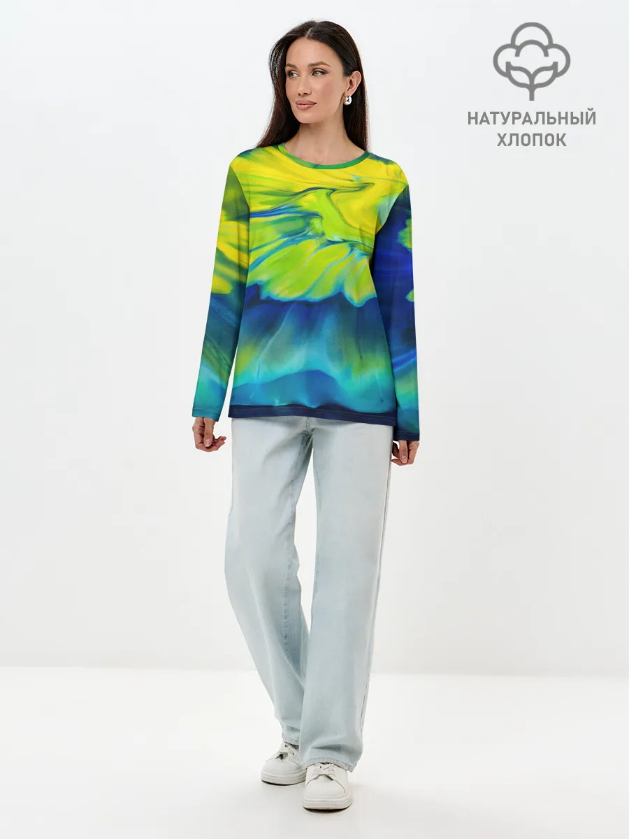 Лонгслив женский. Хлопок / Разводы яркой краски