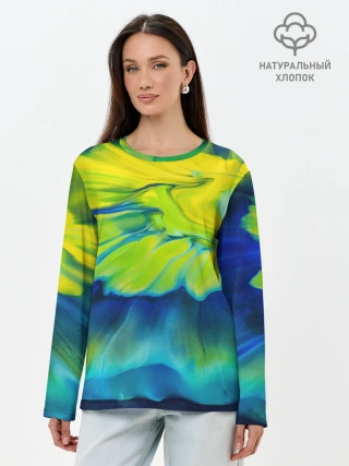 Лонгслив женский. Хлопок / Разводы яркой краски