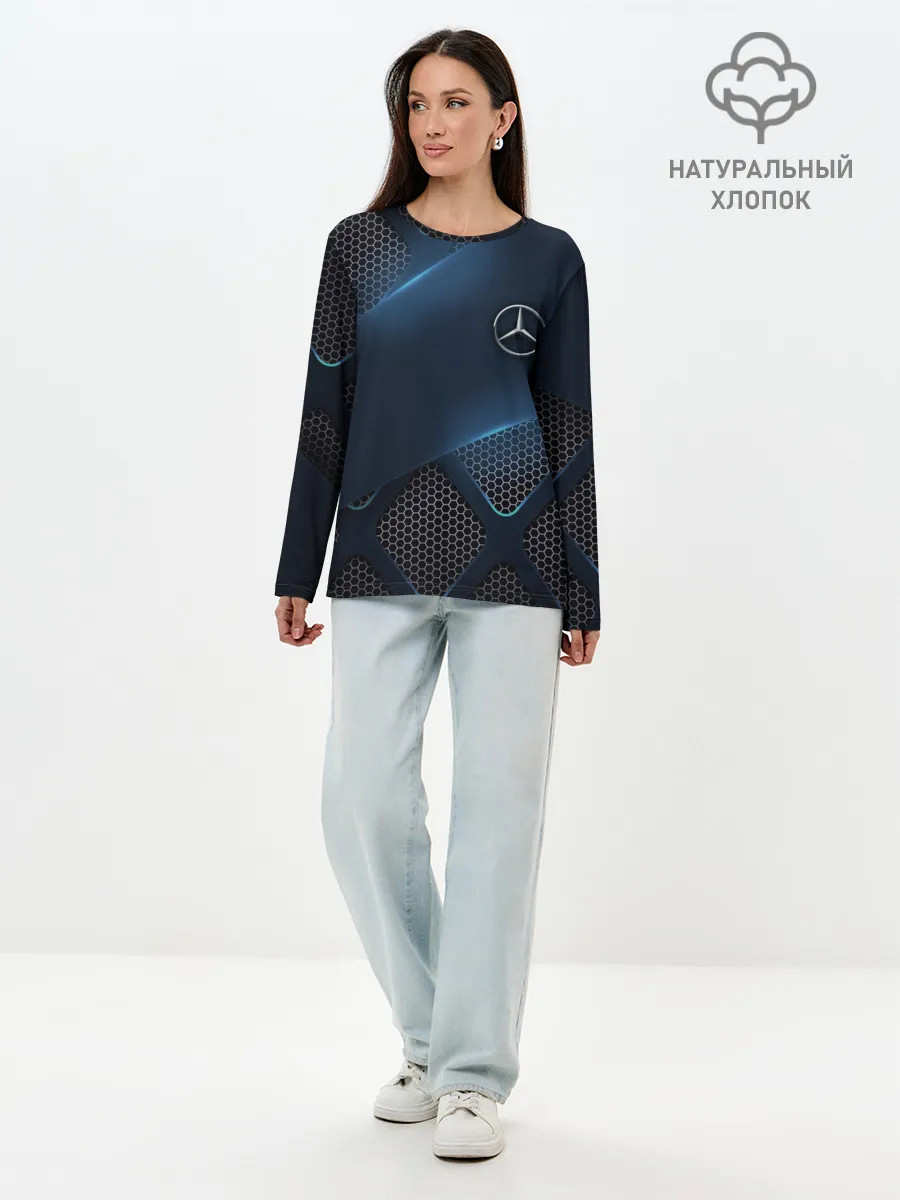 Лонгслив женский. Хлопок / MERCEDES BENZ | 3D Geometry 3Д