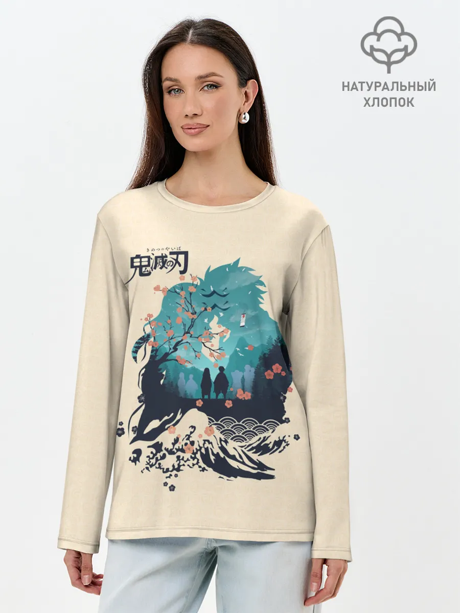 Лонгслив женский. Хлопок / Танджиро и Незуко Kimetsu no Yaiba