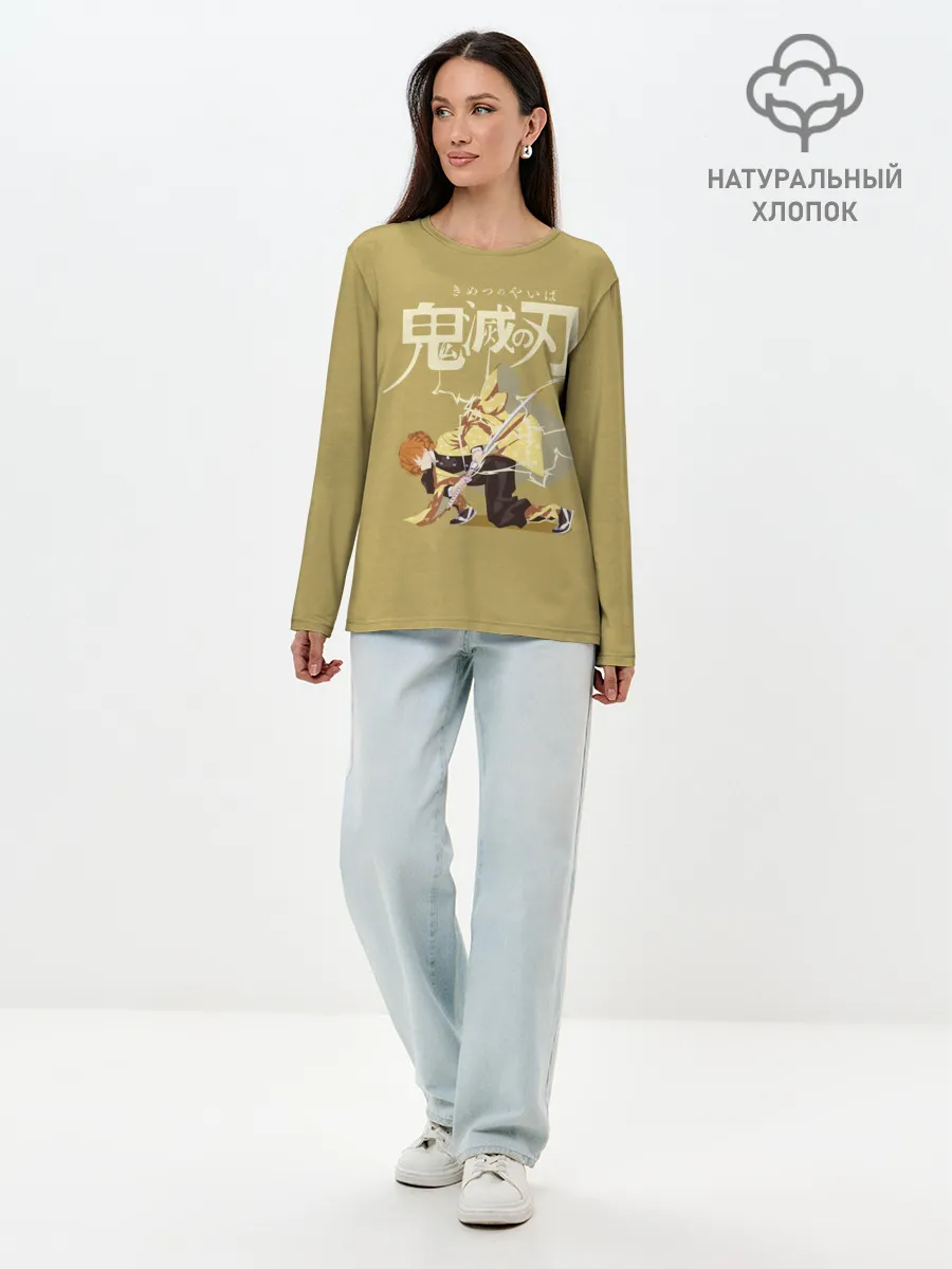 Лонгслив женский. Хлопок / Зеницу Агацума | Kimetsu no Yaiba