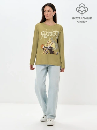 Лонгслив женский. Хлопок / Зеницу Агацума | Kimetsu no Yaiba