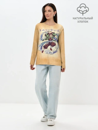 Лонгслив женский. Хлопок / Танджиро Камадо Kimetsu no Yaiba