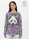Лонгслив женский. Хлопок / Панда среди цветов