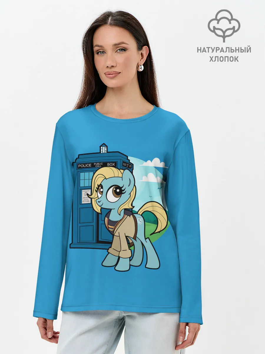 Лонгслив женский. Хлопок / Пони х Доктор Кто