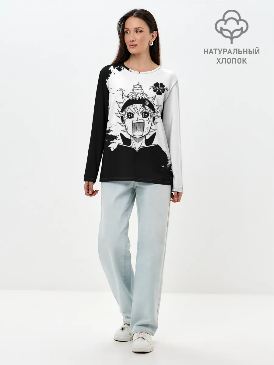 Лонгслив женский. Хлопок / Чёрный клевер кричащий Аста