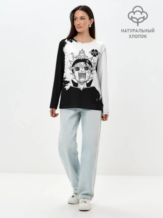 Лонгслив женский. Хлопок / Чёрный клевер кричащий Аста