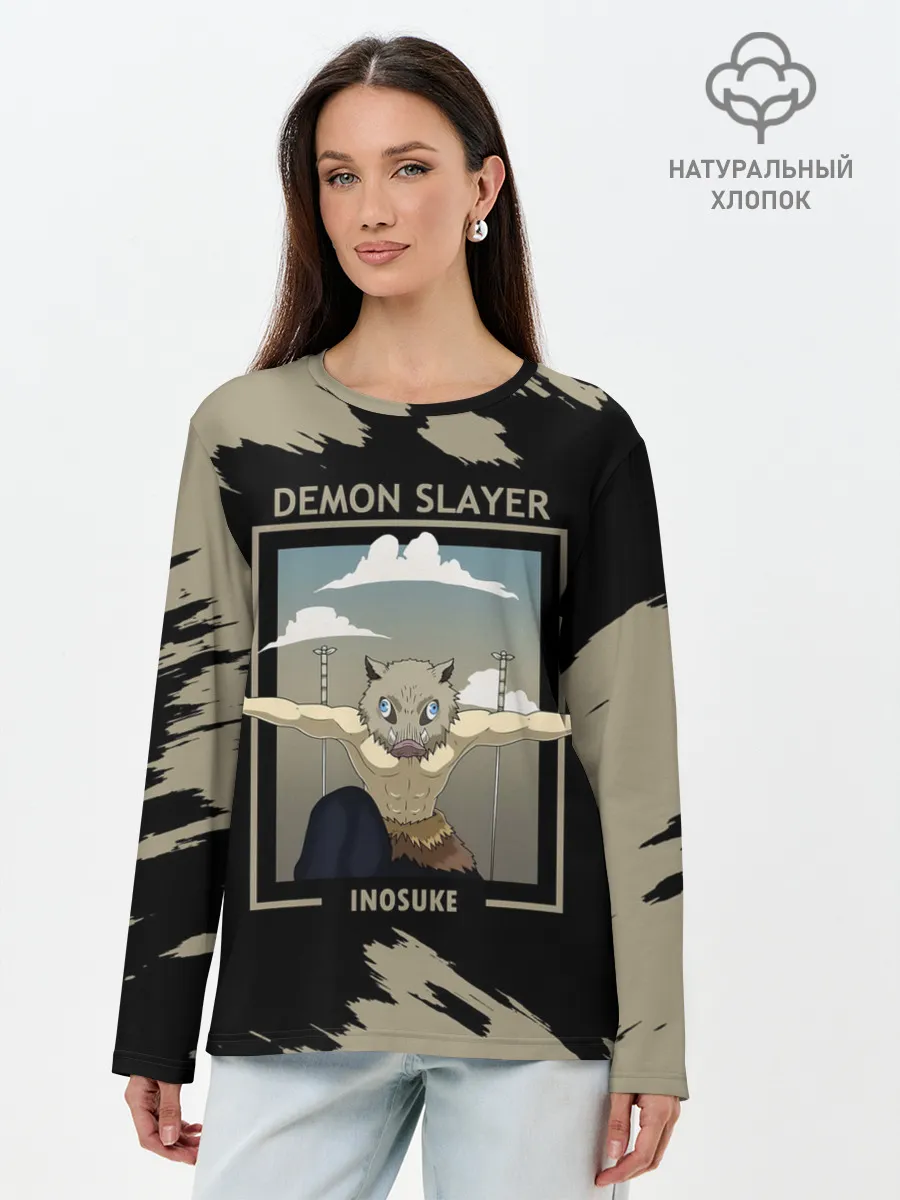 Лонгслив женский. Хлопок / DEMON SLAYER INOSUKE
