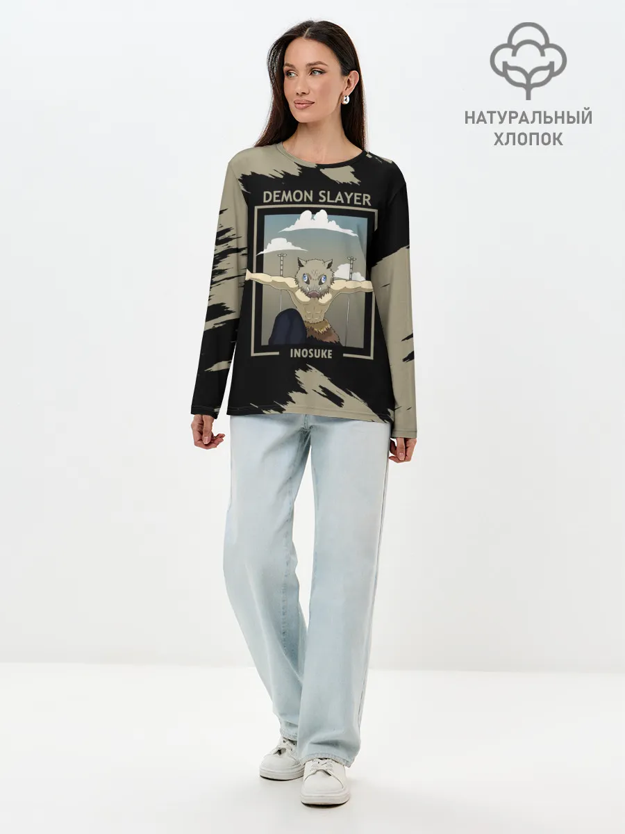 Лонгслив женский. Хлопок / DEMON SLAYER INOSUKE