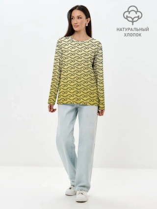 Лонгслив женский. Хлопок / рисованный узор усы червячки