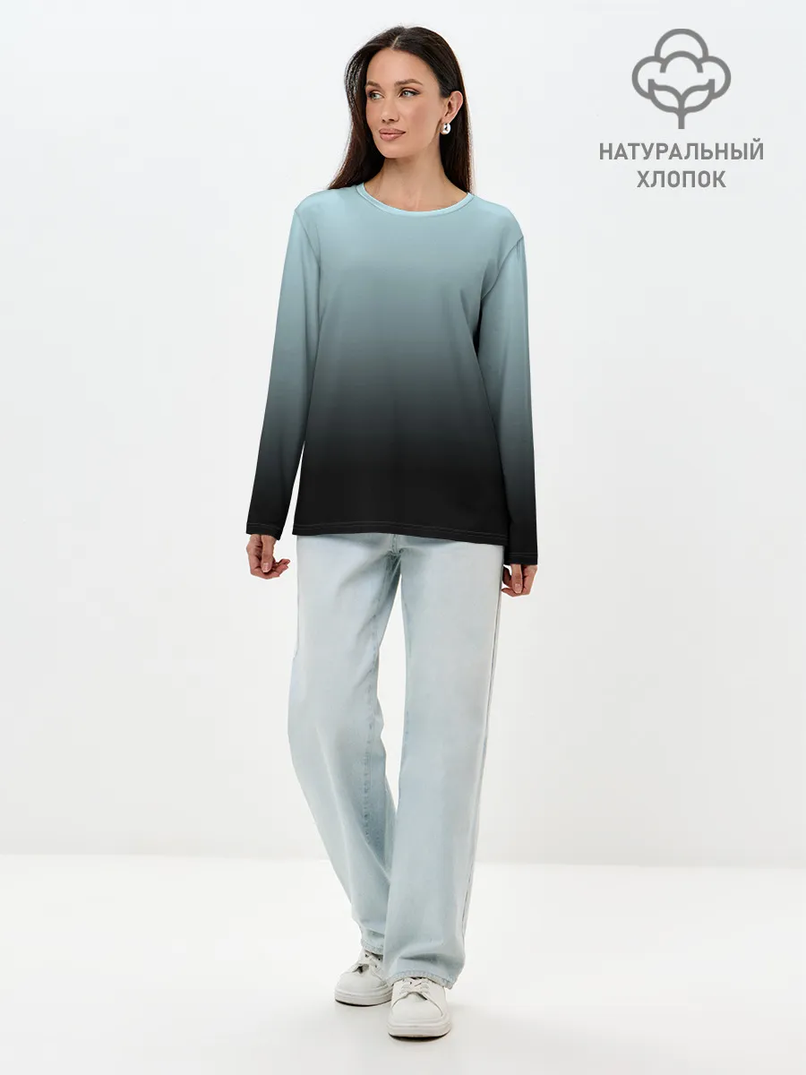 Лонгслив женский. Хлопок / Black and Blue gradient