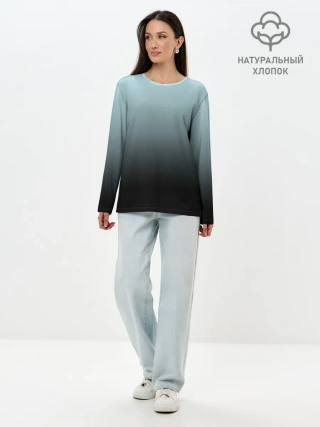Лонгслив женский. Хлопок / Black and Blue gradient