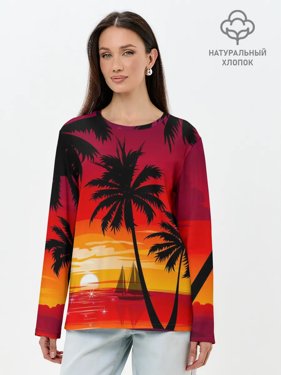 Лонгслив женский. Хлопок / Гавайский закат