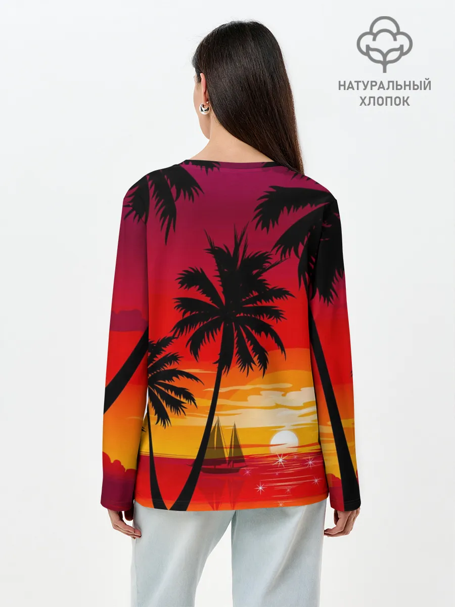 Лонгслив женский. Хлопок / Гавайский закат