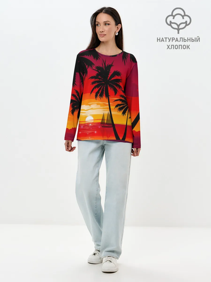 Лонгслив женский. Хлопок / Гавайский закат
