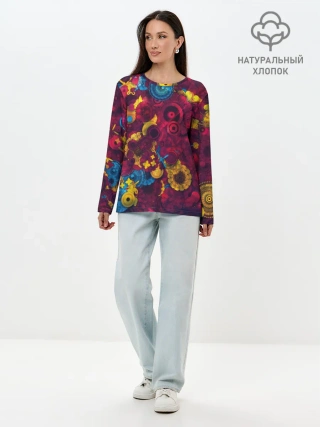 Лонгслив женский. Хлопок / Цветы - шестеренки
