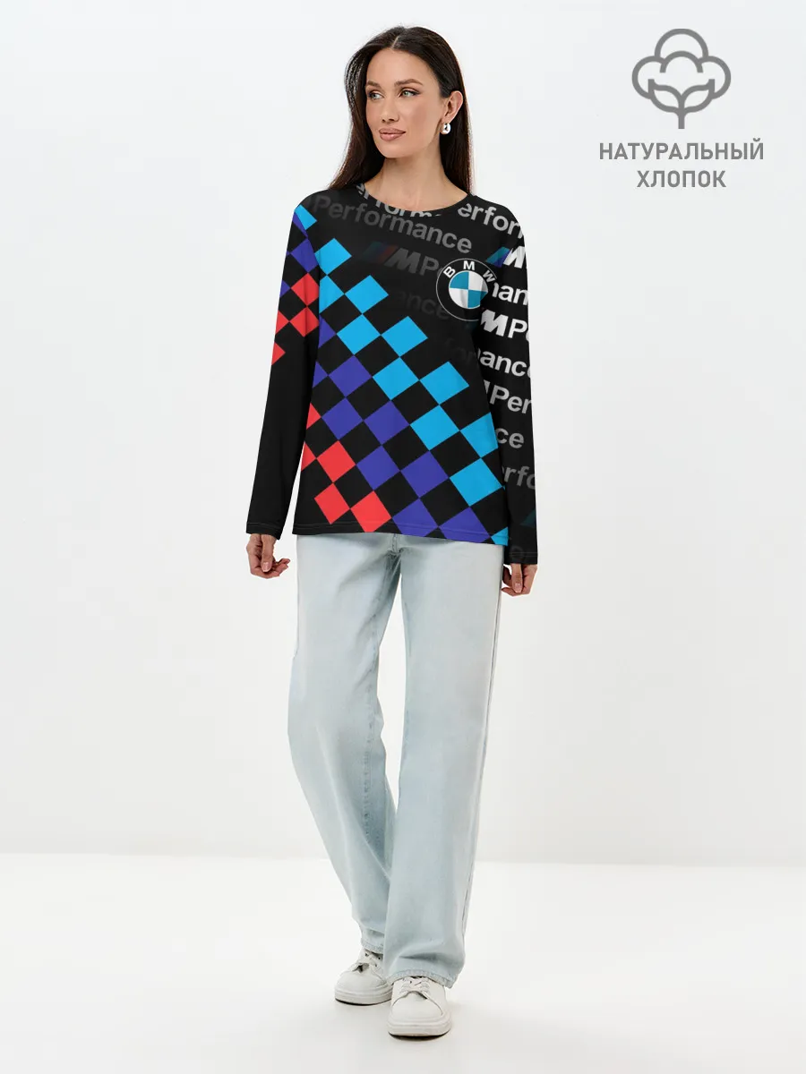 Лонгслив женский. Хлопок / BMW / ФЛАГ/ M PERFORMANCE