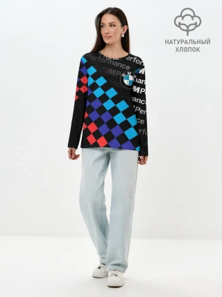 Лонгслив женский. Хлопок / BMW / ФЛАГ/ M PERFORMANCE