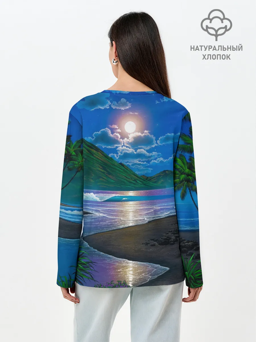 Лонгслив женский. Хлопок / Гавайский пейзаж