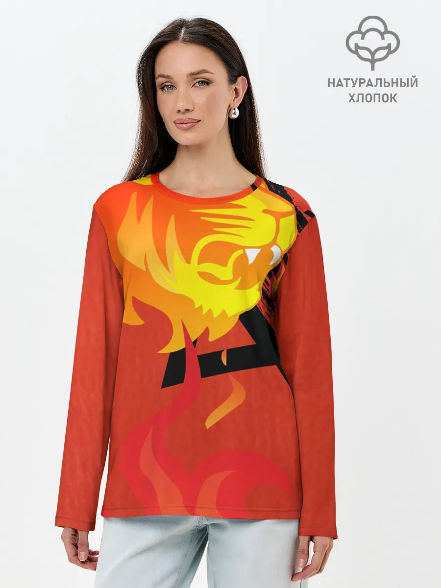Лонгслив женский. Хлопок / Огненный лев