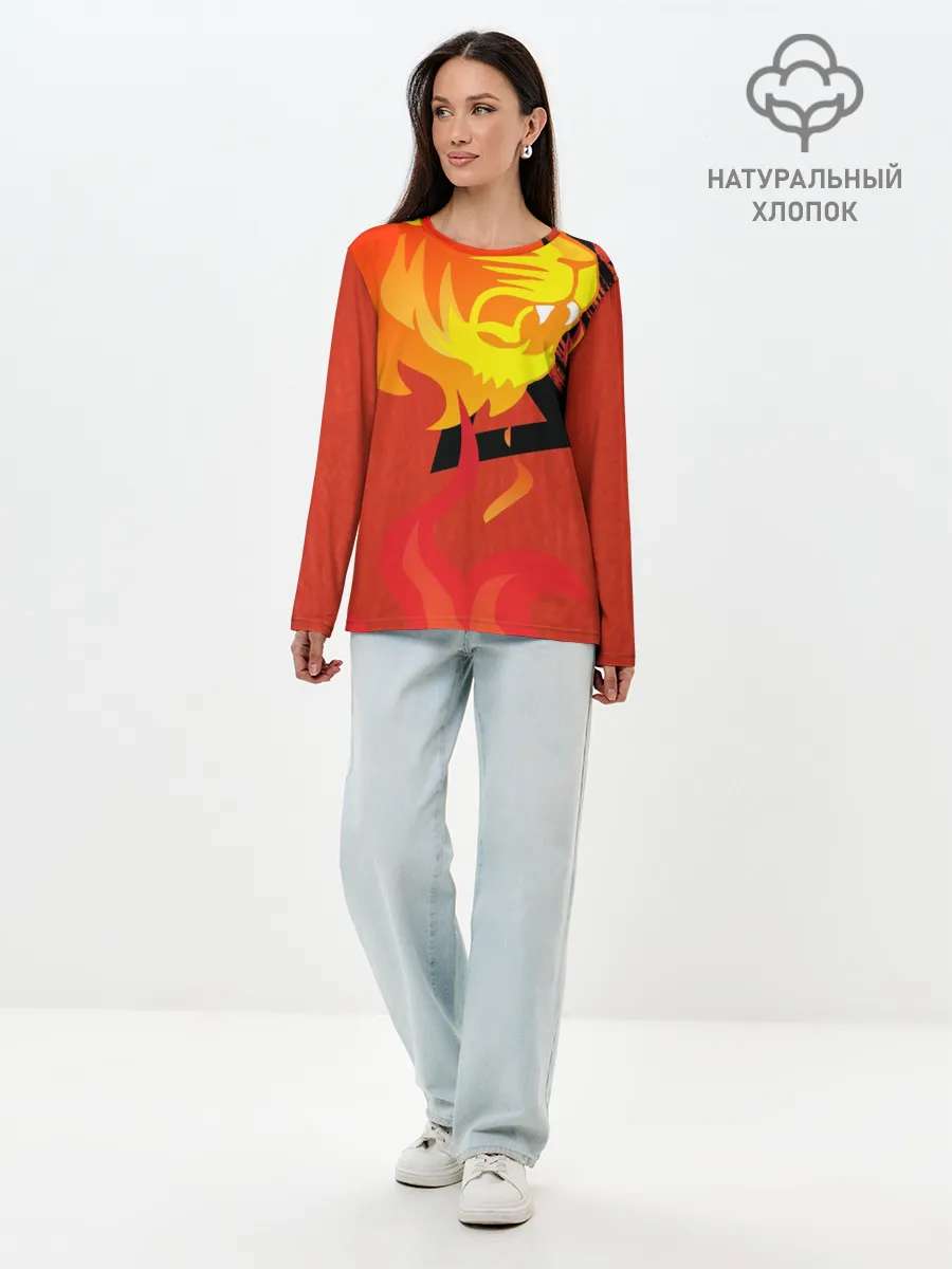 Лонгслив женский. Хлопок / Огненный лев