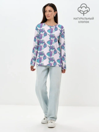 Лонгслив женский. Хлопок / Пони узор