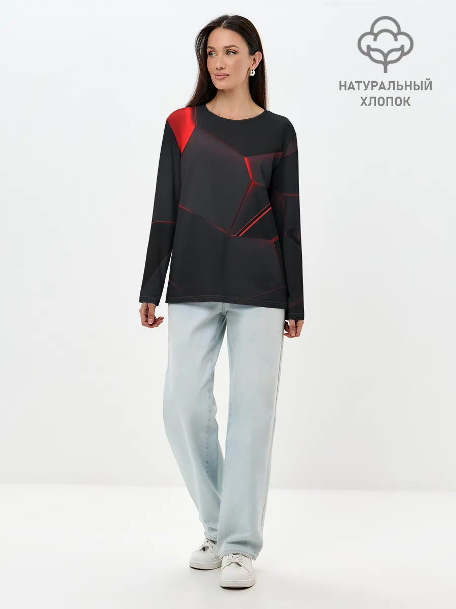 Лонгслив женский. Хлопок / Красные плиты 3D