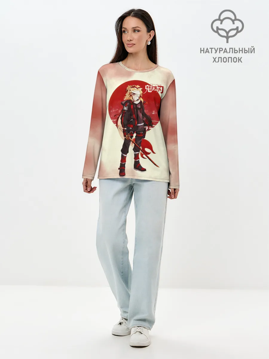 Лонгслив женский. Хлопок / Кенджиро Ренгоку Kimetsu no Yaiba