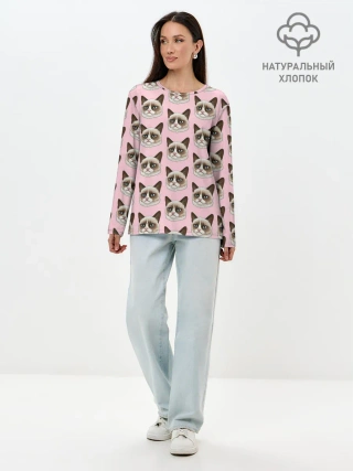 Лонгслив женский. Хлопок / Кот мемасик