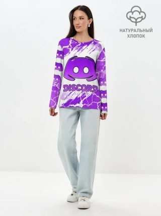 Лонгслив женский. Хлопок / DISCORD / ДИСКОРД / ТРЕЩИНЫ