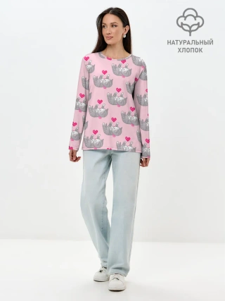 Лонгслив женский. Хлопок / Пиксельные котики