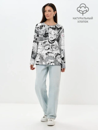 Лонгслив женский. Хлопок / Ахегао/Ahegao парни О Чан У