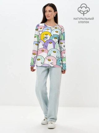 Лонгслив женский. Хлопок / Пингвины