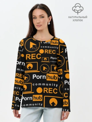 Лонгслив женский. Хлопок / PORNHUB / ПОРНХАБ / УЗОР