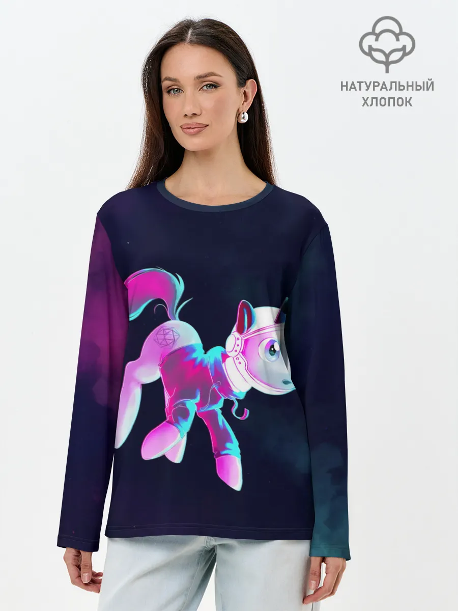 Лонгслив женский. Хлопок / Пони в космосе