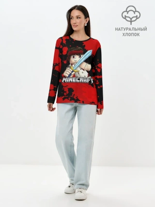Лонгслив женский. Хлопок / Стив с мечом Minecraft