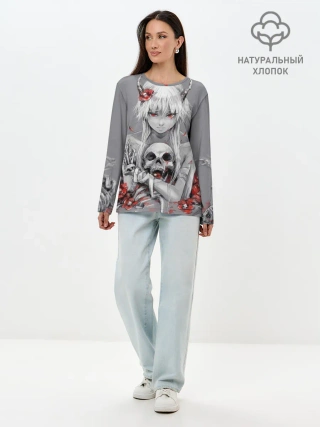 Лонгслив женский. Хлопок / Девушка с черепом