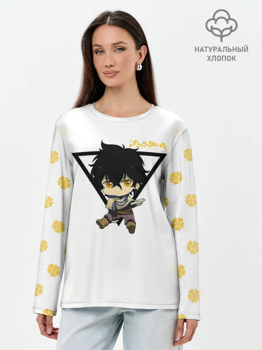 Лонгслив женский. Хлопок / Юно с книгой Черный Клевер