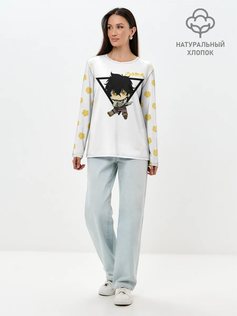 Лонгслив женский. Хлопок / Юно с книгой Черный Клевер