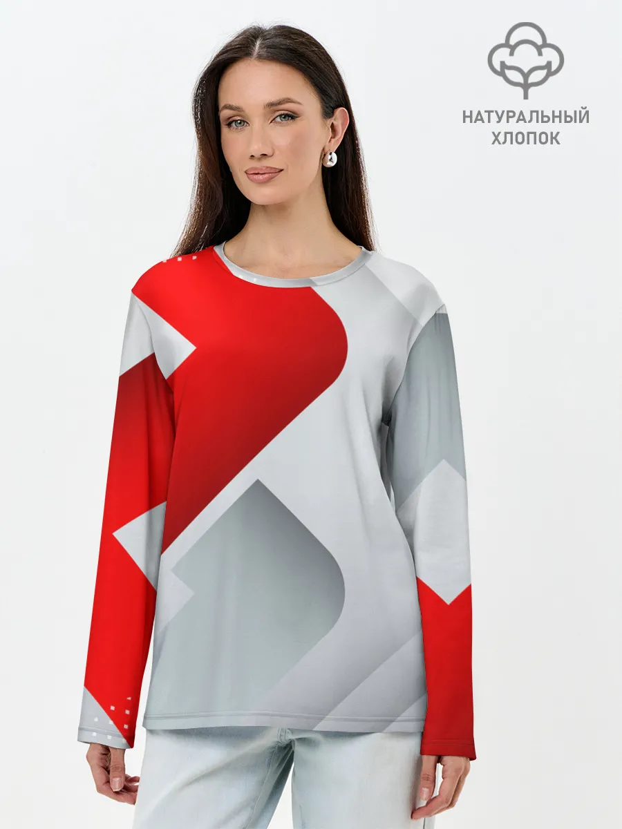 Лонгслив женский. Хлопок / 3D SPORT STYLE RED / WHITE