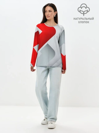 Лонгслив женский. Хлопок / 3D SPORT STYLE RED / WHITE