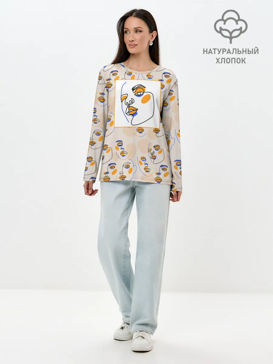 Лонгслив женский. Хлопок / Лица в графике