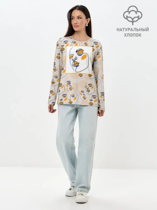 Лонгслив женский. Хлопок / Лица в графике