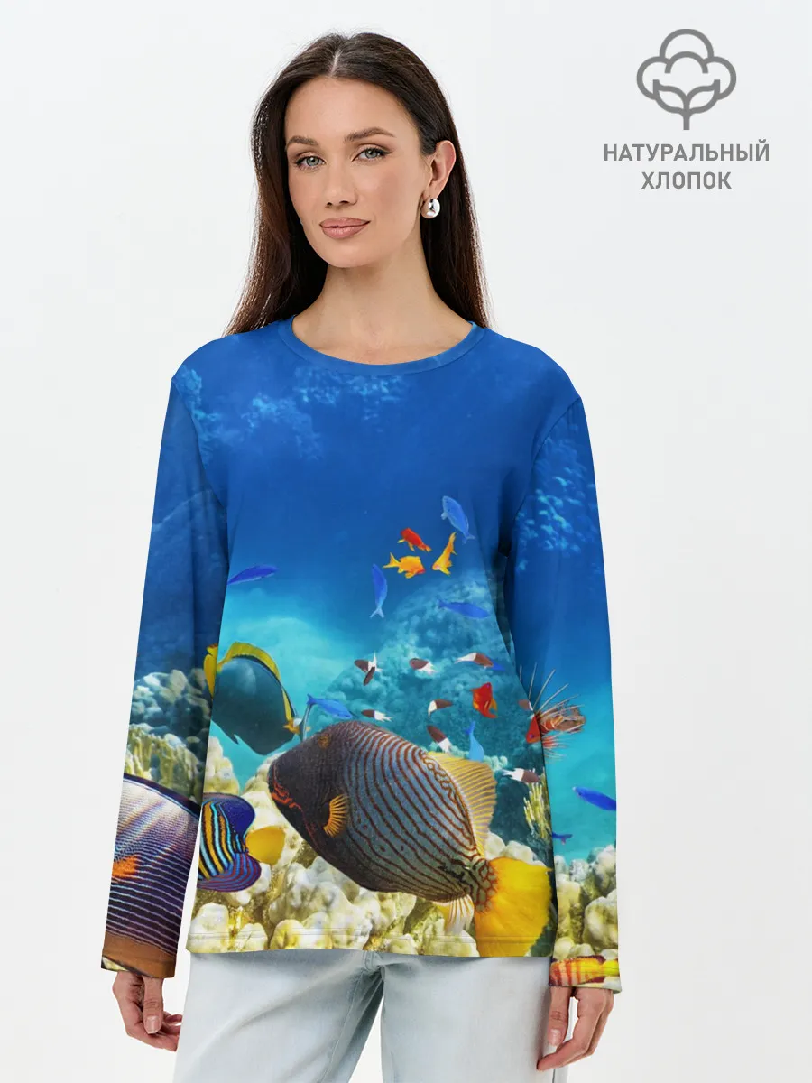 Лонгслив женский. Хлопок / Морской мир