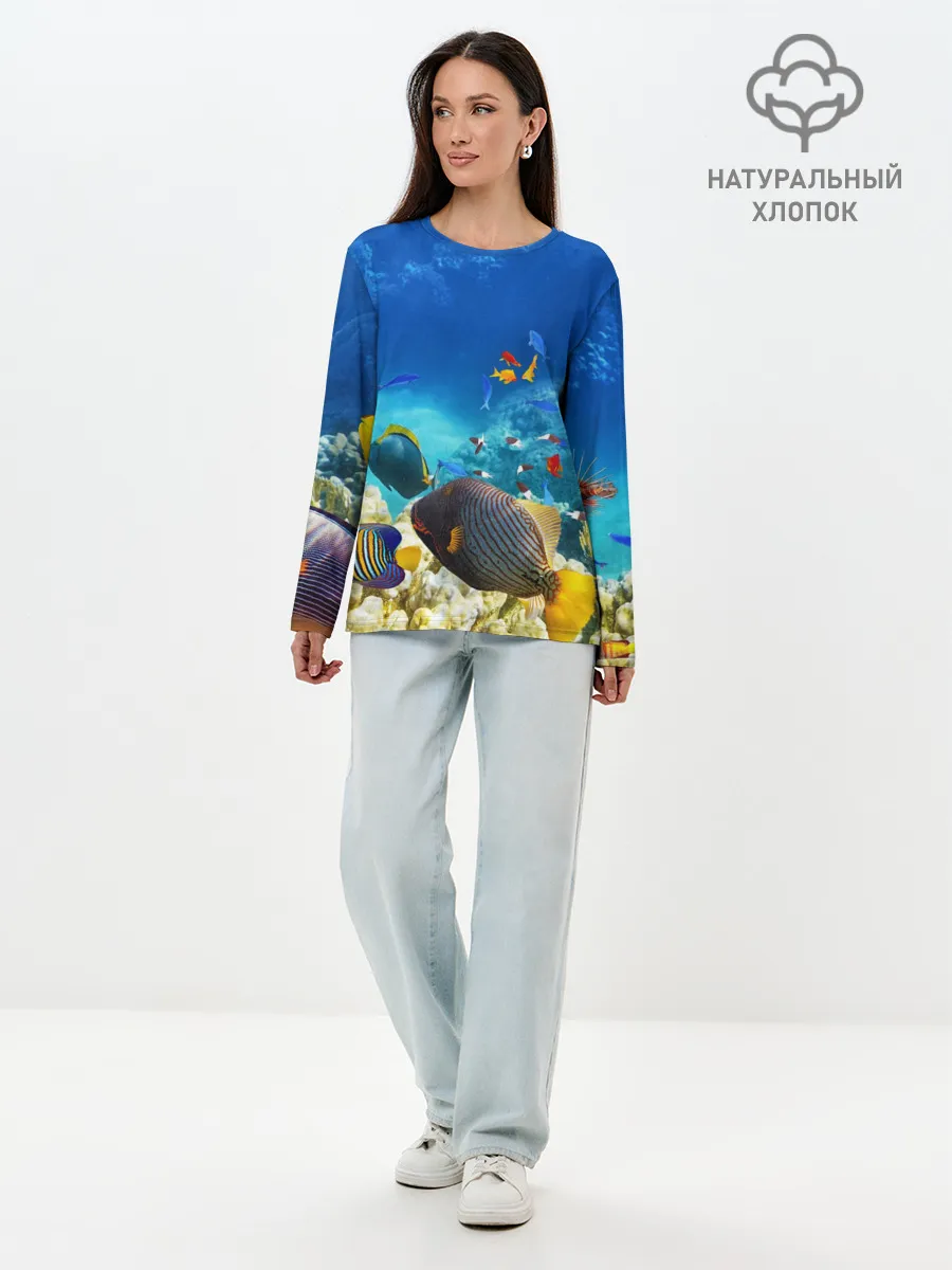 Лонгслив женский. Хлопок / Морской мир