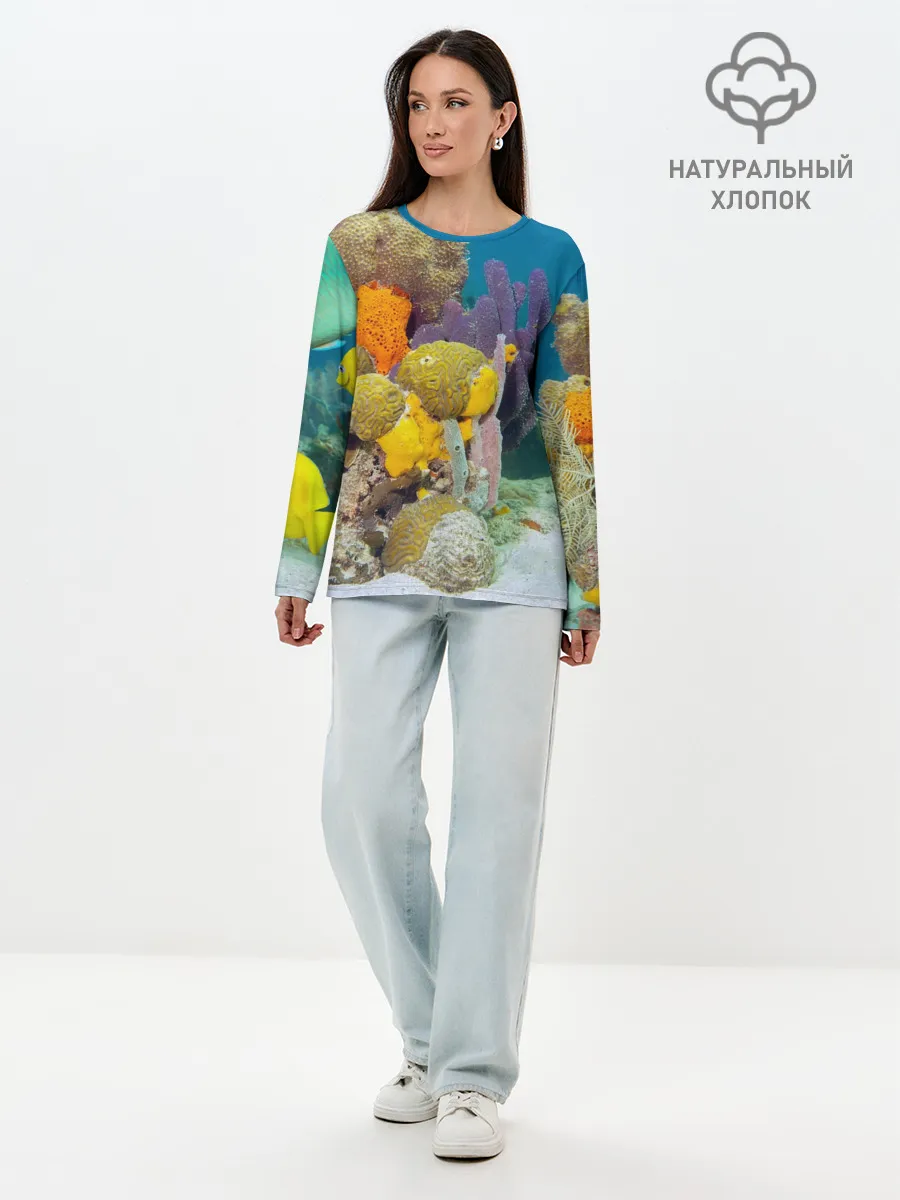 Лонгслив женский. Хлопок / Морской мир