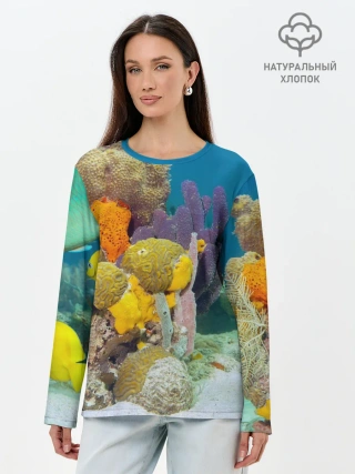 Лонгслив женский. Хлопок / Морской мир